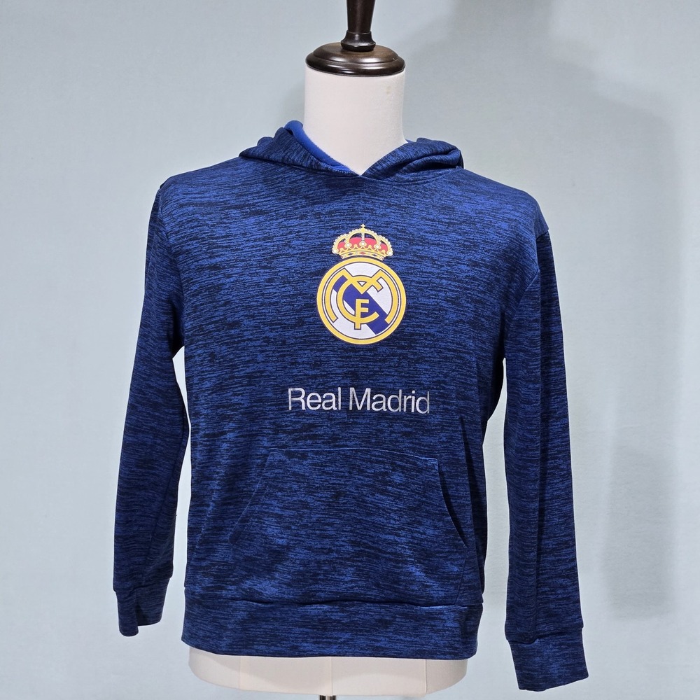 Real Madrid hoodie soccer size large pullover blue sweatshirt logo stretch